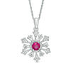 4.5mm Lab-Created Ruby and 0.09 CT. T.W. Diamond Snowflake Pendant in Sterling Silver