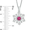 4.5mm Lab-Created Ruby and 0.09 CT. T.W. Diamond Snowflake Pendant in Sterling Silver