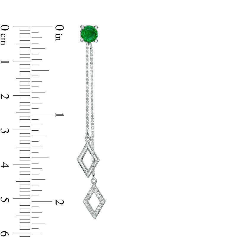 Main Image 2 of 5.0mm Lab-Created Emerald and 0.11 CT. T.W. Diamond Two Strand Kite-Shaped Drop Earrings in Sterling Silver