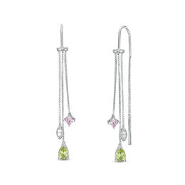 Pear-Shaped Peridot and Lab-Created Pink and White Sapphire Threader Earrings in Sterling Silver