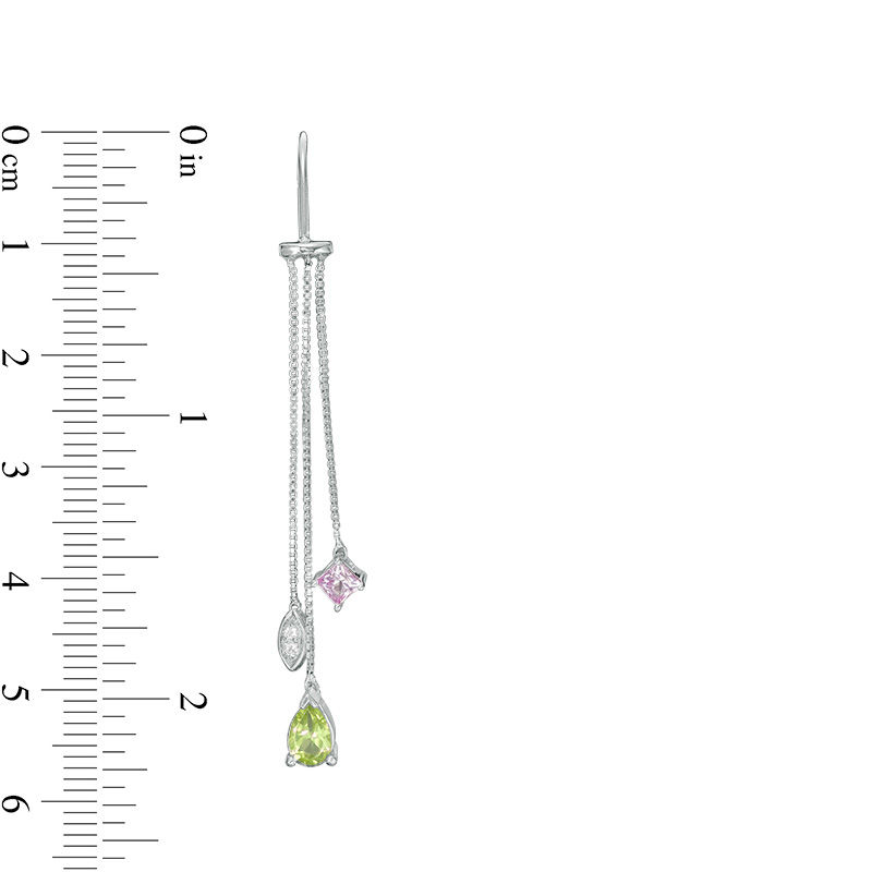 Main Image 2 of Pear-Shaped Peridot and Lab-Created Pink and White Sapphire Threader Earrings in Sterling Silver