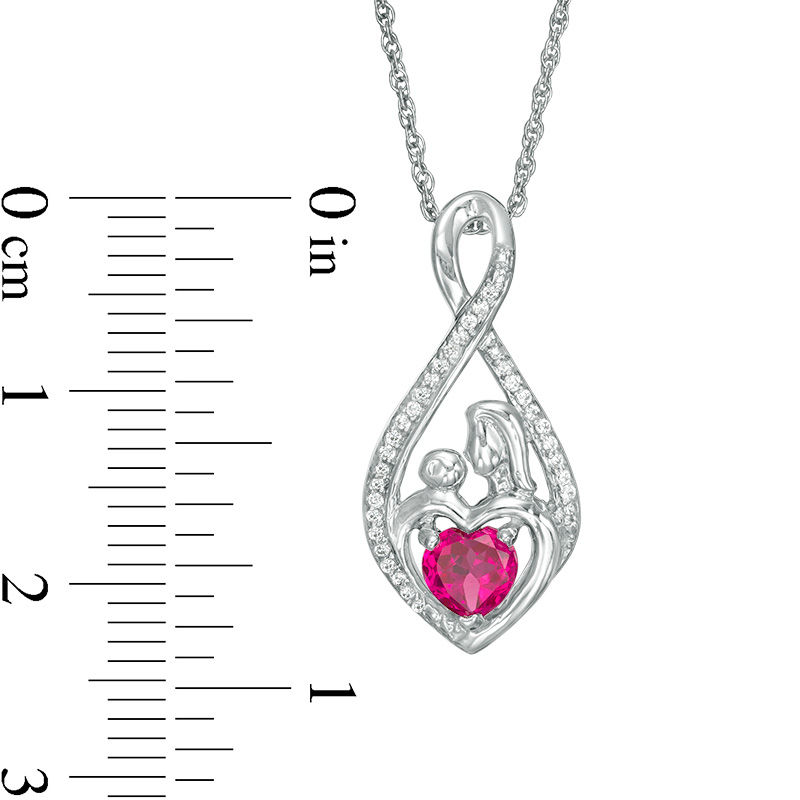 5.0mm Heart-Shaped Lab-Created Ruby and 0.09 CT. T.W. Diamond Motherly Love Pendant in Sterling Silver