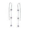 Amethyst Three Stone Threader Earrings in Sterling Silver