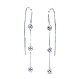 Amethyst Three Stone Threader Earrings in Sterling Silver