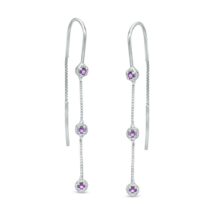 Amethyst Three Stone Threader Earrings in Sterling Silver|Peoples Jewellers