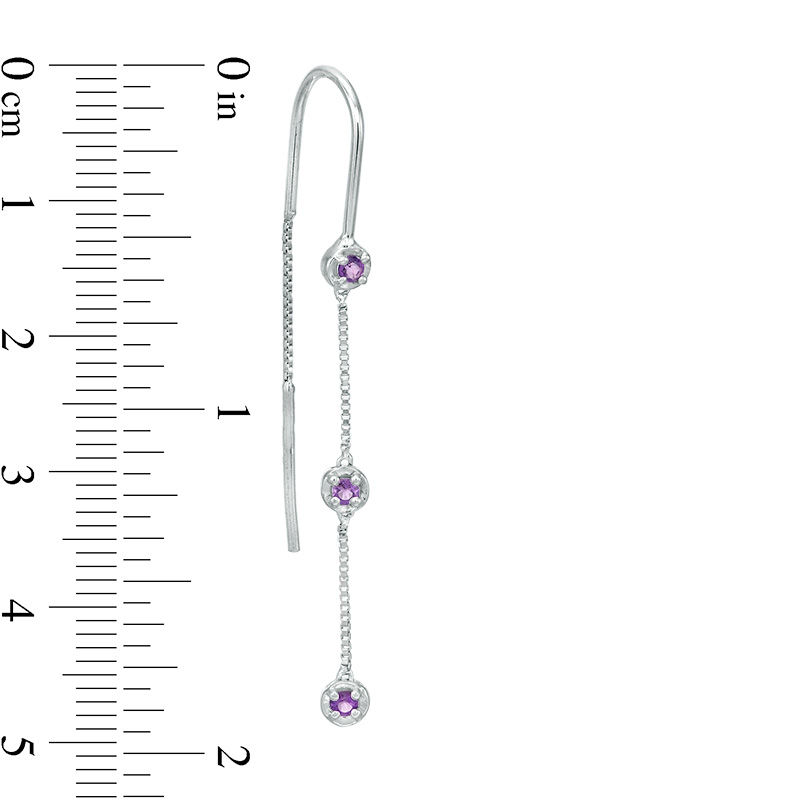 Amethyst Three Stone Threader Earrings in Sterling Silver