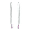 Thumbnail Image 0 of Lab-Created Pink Sapphire Three Stone Threader Earrings in Sterling Silver