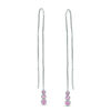 Lab-Created Pink Sapphire Three Stone Threader Earrings in Sterling Silver