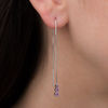 Thumbnail Image 1 of Lab-Created Pink Sapphire Three Stone Threader Earrings in Sterling Silver