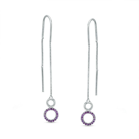 Amethyst Circle Threader Earrings in Sterling Silver