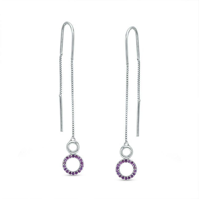 Amethyst Circle Threader Earrings in Sterling Silver
