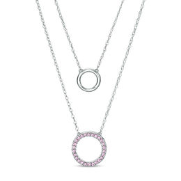 Lab-Created Pink Sapphire Circle Double Strand Necklace in Sterling Silver - 20"