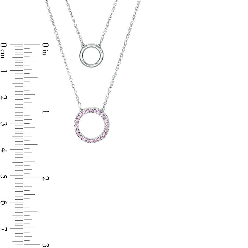 Lab-Created Pink Sapphire Circle Double Strand Necklace in Sterling Silver - 20"