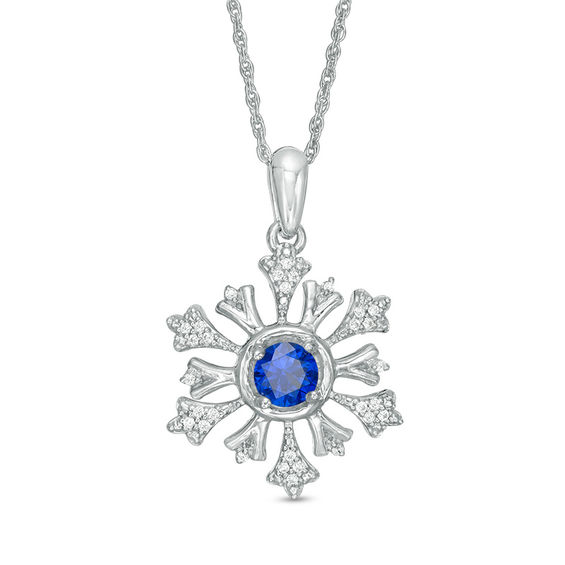 4.5mm Lab-Created Blue Sapphire and 0.09 CT. T.W. Diamond Snowflake Pendant in Sterling Silver 4.5mm Lab-Created Blue Sapphire and 0.09 CT. T.W. Diamond Snowflake Pendant in Sterling Silver