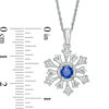 4.5mm Lab-Created Blue Sapphire and 0.09 CT. T.W. Diamond Snowflake Pendant in Sterling Silver