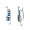 Thumbnail Image 0 of Lab-Created Blue Sapphire and 0.11 CT. T.W. Diamond Double Curve Crawler Earrings in Sterling Silver
