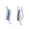 Thumbnail Image 1 of Lab-Created Blue Sapphire and 0.11 CT. T.W. Diamond Double Curve Crawler Earrings in Sterling Silver