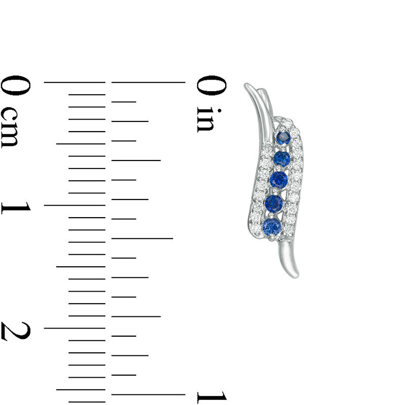Main Image 2 of Lab-Created Blue Sapphire and 0.11 CT. T.W. Diamond Double Curve Crawler Earrings in Sterling Silver