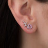 Thumbnail Image 1 of Lab-Created Pink Sapphire Heart with Heartbeat Crawler Earrings in Sterling Silver