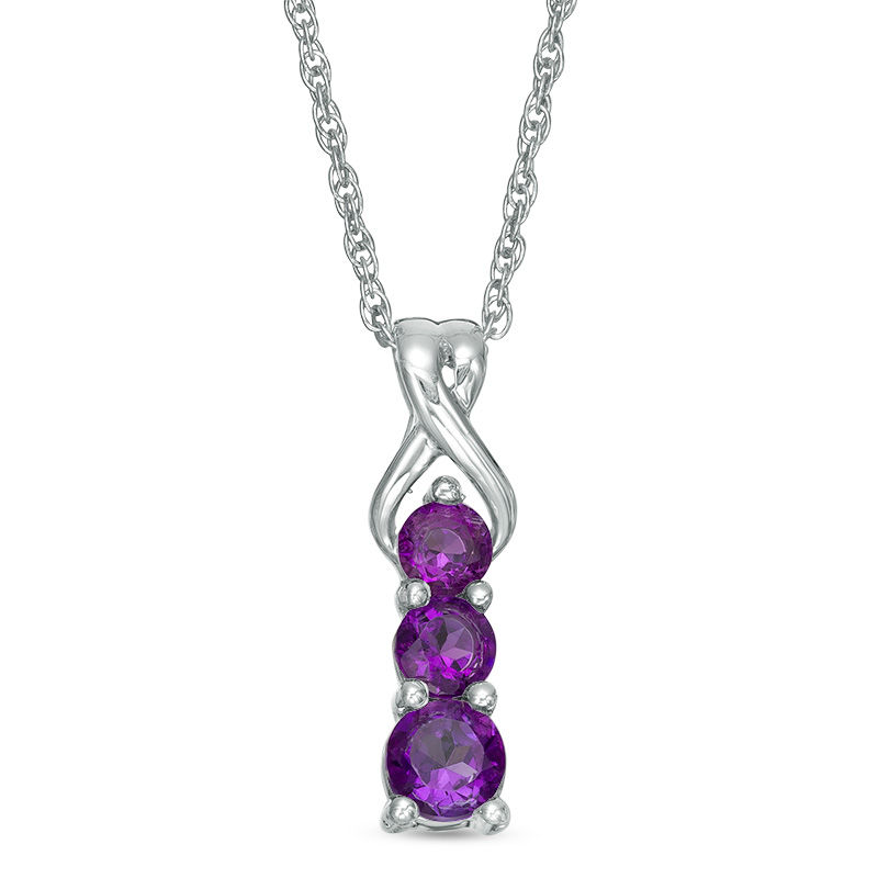 Amethyst Three Stone Pendant in Sterling Silver