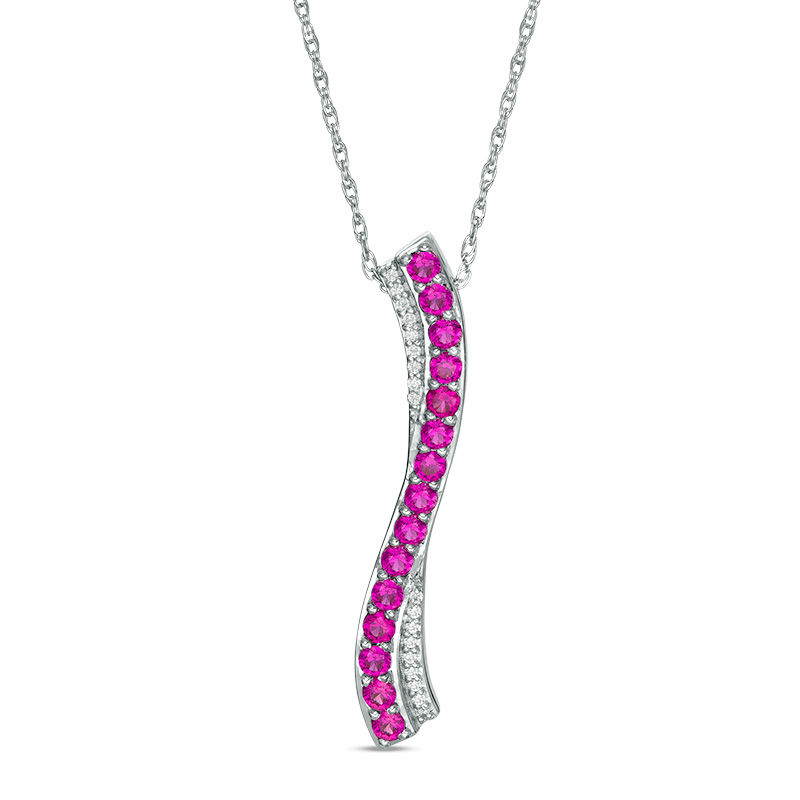 Lab-Created Ruby and Diamond Accent "S" Pendant in Sterling Silver