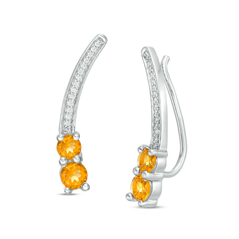 Citrine and Diamond Accent Two Stone Crawler Earrings in Sterling Silver|Peoples Jewellers