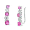 Thumbnail Image 0 of Lab-Created Pink Sapphire and 0.09 CT. T.W. Diamond Alternating Circle Crawler Earrings in Sterling Silver