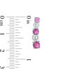 Thumbnail Image 2 of Lab-Created Pink Sapphire and 0.09 CT. T.W. Diamond Alternating Circle Crawler Earrings in Sterling Silver