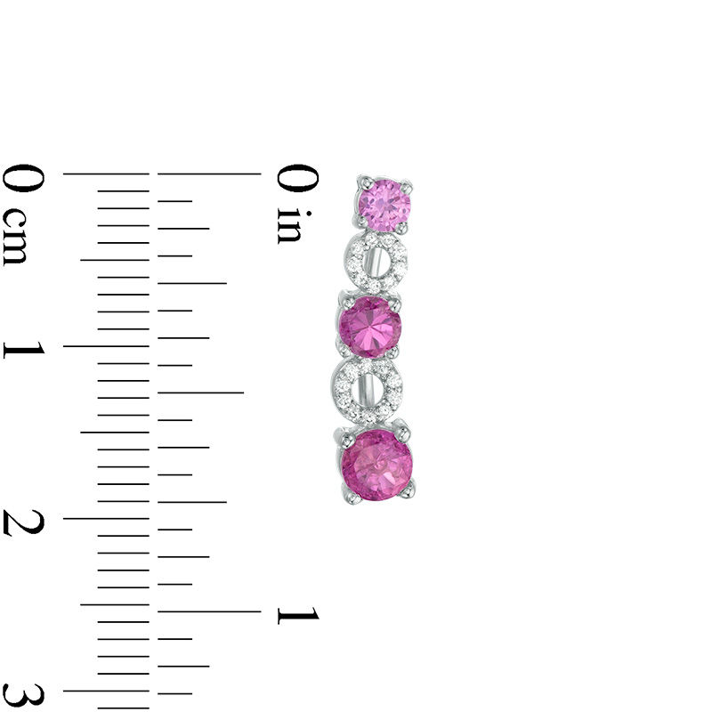 Lab-Created Pink Sapphire and 0.09 CT. T.W. Diamond Alternating Circle Crawler Earrings in Sterling Silver