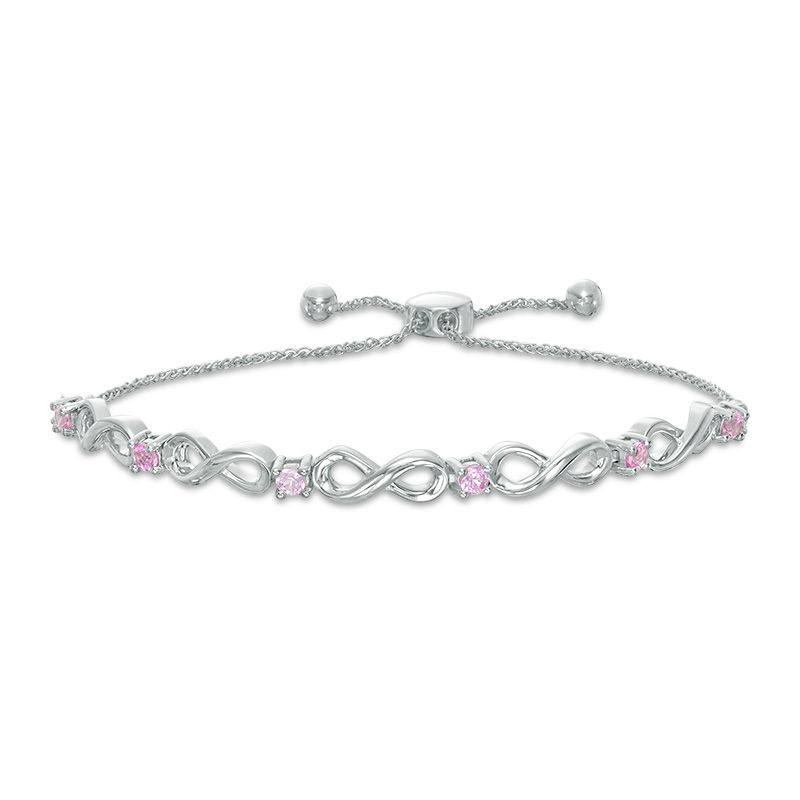 Lab-Created Pink Sapphire Infinity Bolo Bracelet in Sterling Silver - 9.5"|Peoples Jewellers