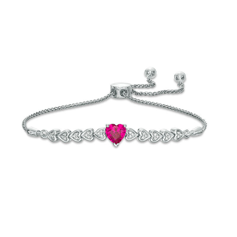 6.0mm Heart-Shaped Lab-Created Ruby and Diamond Accent Bolo Bracelet in Sterling Silver - 9.5"|Peoples Jewellers