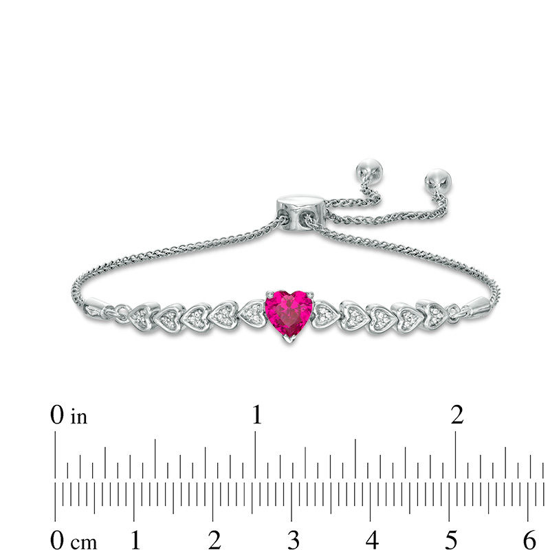 6.0mm Heart-Shaped Lab-Created Ruby and Diamond Accent Bolo Bracelet in Sterling Silver - 9.5"