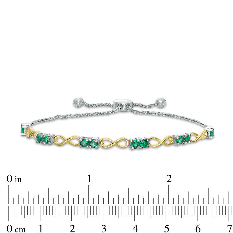 Lab-Created Emerald Infinity Station Bolo Bracelet in Sterling Silver and 10K Gold - 9.5"