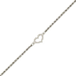 Diamond-Cut Heart Anklet in 14K White Gold - 10"