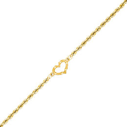 Diamond-Cut Heart Anklet in 14K Gold - 10"