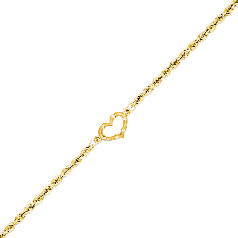 Main Image 1 of Diamond-Cut Heart Anklet in 14K Gold - 10"