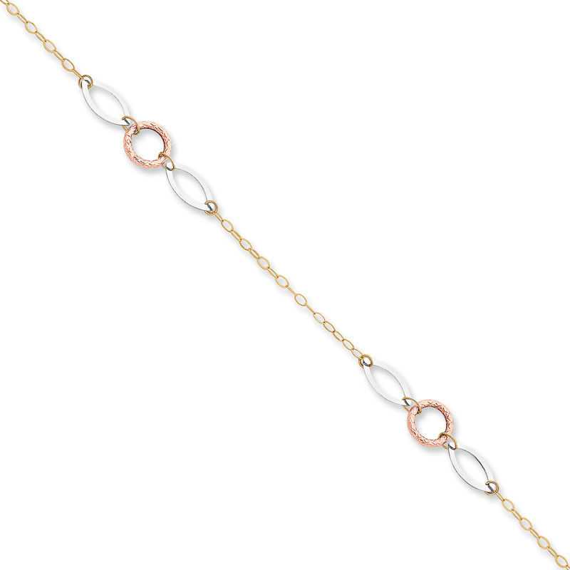 Circle with Oval Link Adjustable Anklet in 14K Tri-Tone Gold - 10"|Peoples Jewellers