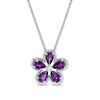 Thumbnail Image 1 of Pear-Shaped Amethyst and Lab-Created White Sapphire Flower Bolo Pendant in Sterling Silver - 30"