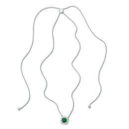7.0mm Lab-Created Emerald and White Sapphire Octagonal Frame Bolo Necklace in Sterling Silver - 30&quot;