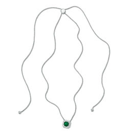 7.0mm Lab-Created Emerald and White Sapphire Octagonal Frame Bolo Necklace in Sterling Silver - 30"