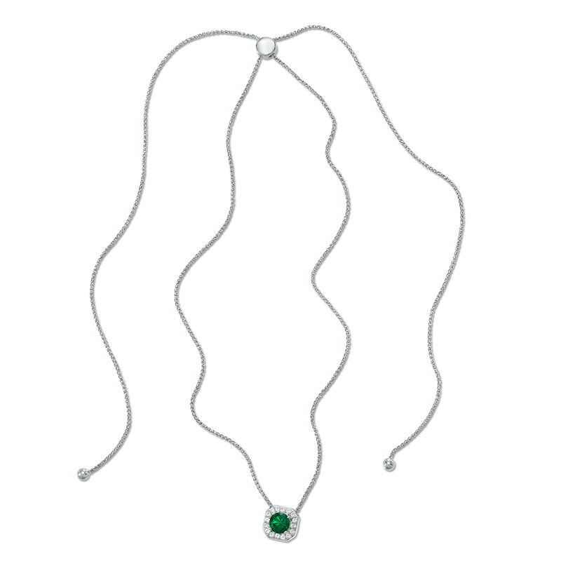 7.0mm Lab-Created Emerald and White Sapphire Octagonal Frame Bolo Necklace in Sterling Silver - 30"