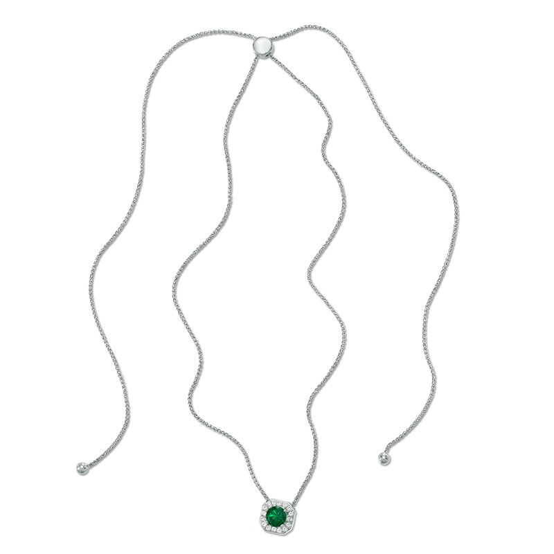 7.0mm Lab-Created Emerald and White Sapphire Octagonal Frame Bolo Necklace in Sterling Silver - 30"|Peoples Jewellers