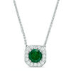 Thumbnail Image 2 of 7.0mm Lab-Created Emerald and White Sapphire Octagonal Frame Bolo Necklace in Sterling Silver - 30"