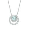 Thumbnail Image 2 of 7.5mm Aquamarine and 0.09 CT. T.W. Diamond Swirling Frame Bolo Pendant in Sterling Silver - 30"