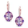 Thumbnail Image 0 of Oval and Round Amethyst with White Topaz Frame Drop Earrings in Sterling Silver with Rose Rhodium