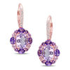 Thumbnail Image 1 of Oval and Round Amethyst with White Topaz Frame Drop Earrings in Sterling Silver with Rose Rhodium
