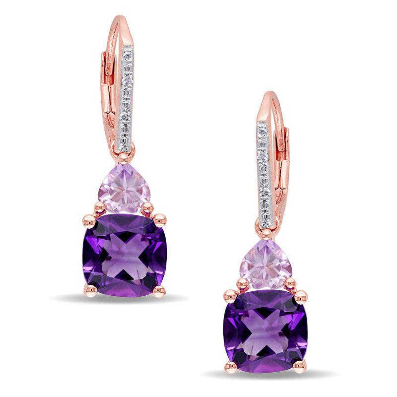 Amethyst and Diamond Accent Drop Earrings in Sterling Silver with Rose Rhodium