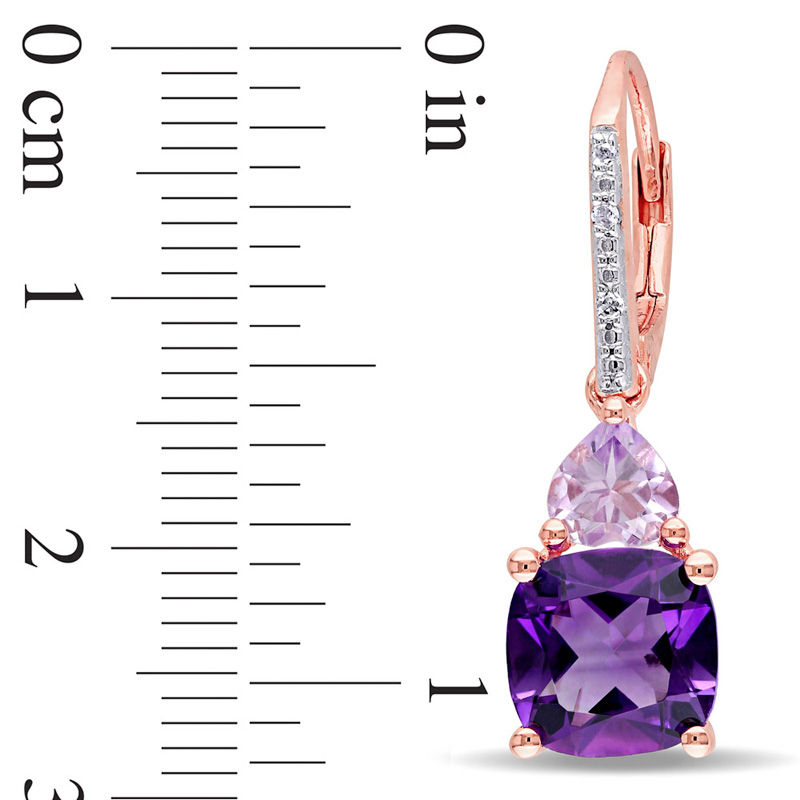 Main Image 2 of Amethyst and Diamond Accent Drop Earrings in Sterling Silver with Rose Rhodium