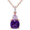 Amethyst and Diamond Accent Pendant in Sterling Silver with Rose Rhodium