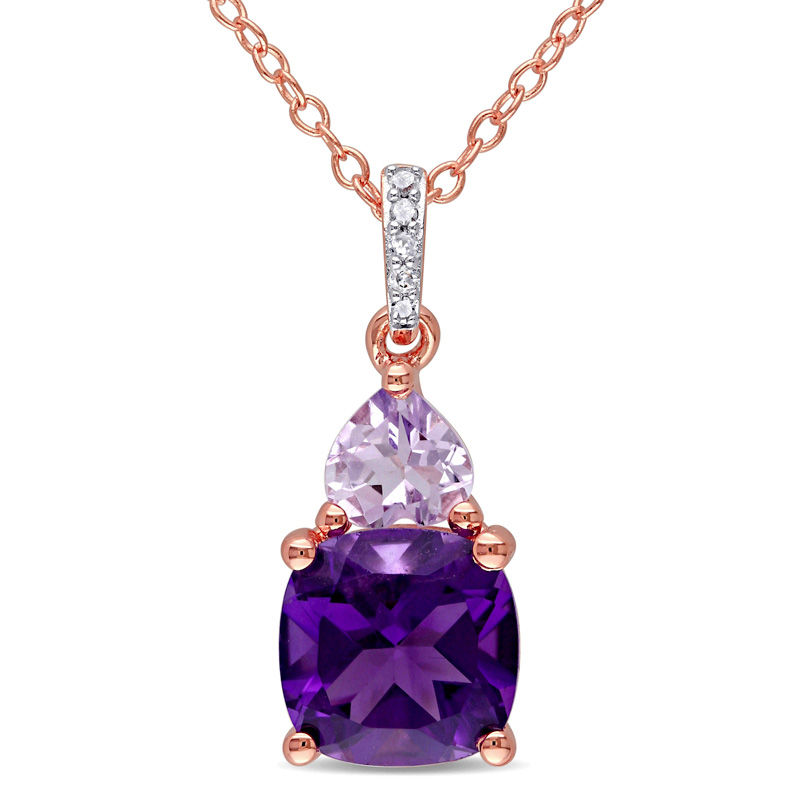 Amethyst and Diamond Accent Pendant in Sterling Silver with Rose Rhodium